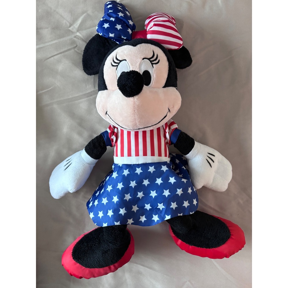 Disney Minnie Mouse Patriotic Plush Doll Stars Stripes Red White Blue 15 Inch